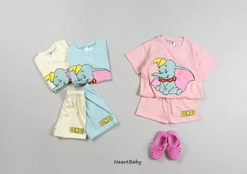 Heart Baby - Korean Children Fashion - #designkidswear - Dumbo Short Sleeves Top Bottom Set - 4