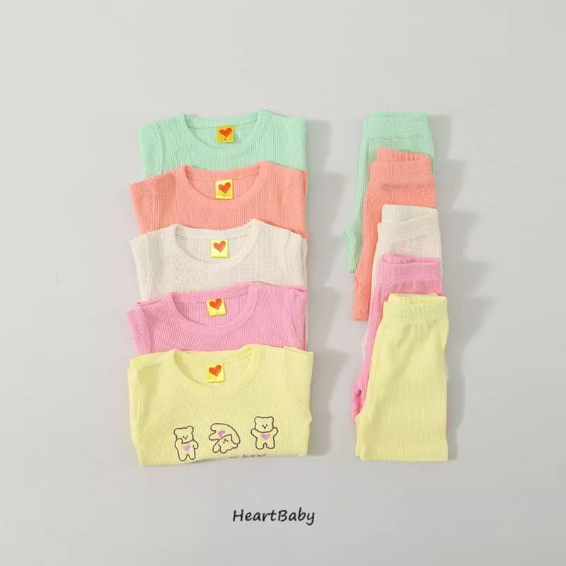 Heart Baby - Korean Children Fashion - #discoveringself - Bear Waffle Short Sleeves Eeasywear - 3