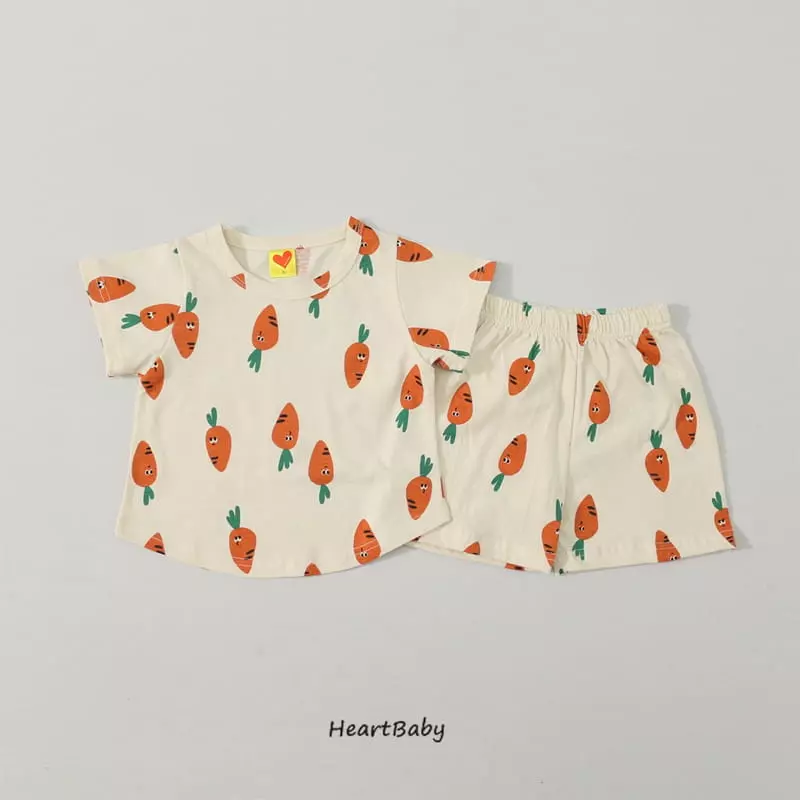Heart Baby - Korean Children Fashion - #fashionkids - Carrot Short Sleeves Top Bottom Set - 6