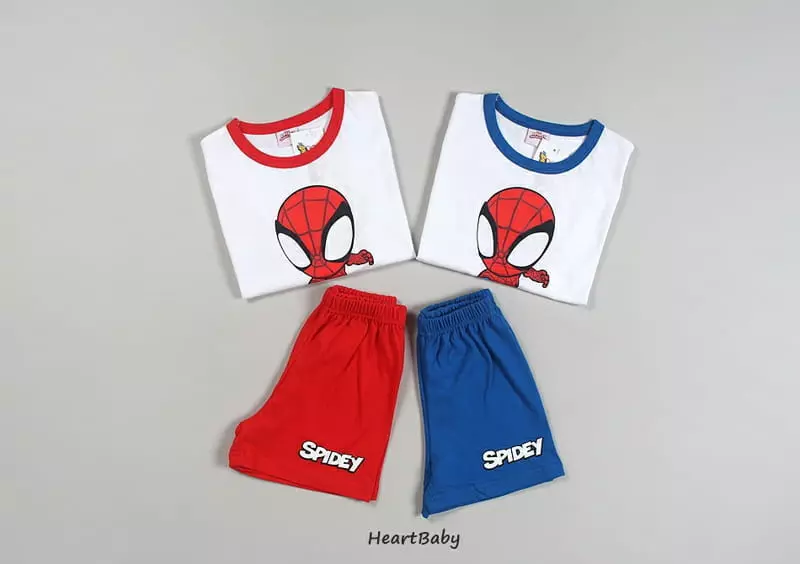 Heart Baby - Korean Children Fashion - #fashionkids - Spider Short Sleeves Top Bottom Set - 3