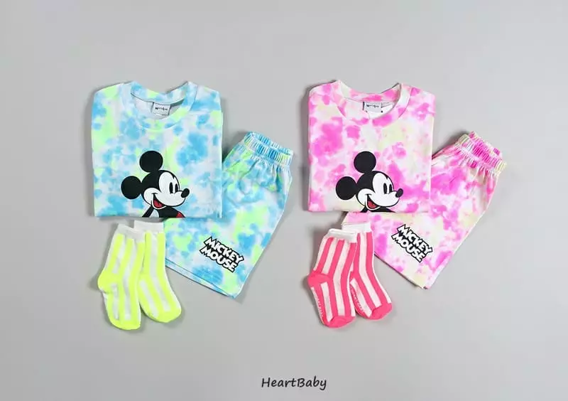 Heart Baby - Korean Children Fashion - #fashionkids - Water Print Short Sleeves Top Bottom Set - 2