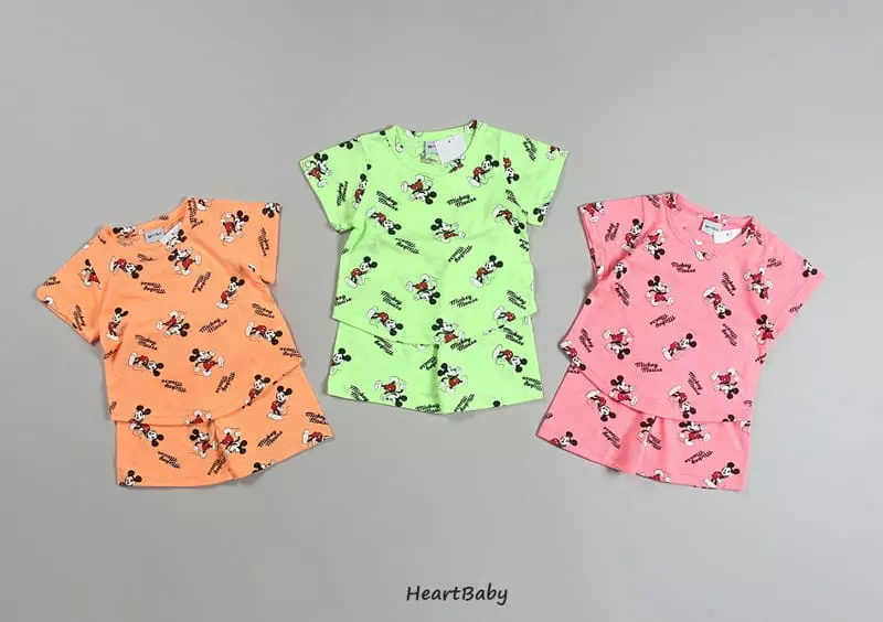 Heart Baby - Korean Children Fashion - #fashionkids - Neon Mickey Short Sleeve Top Bottom Set