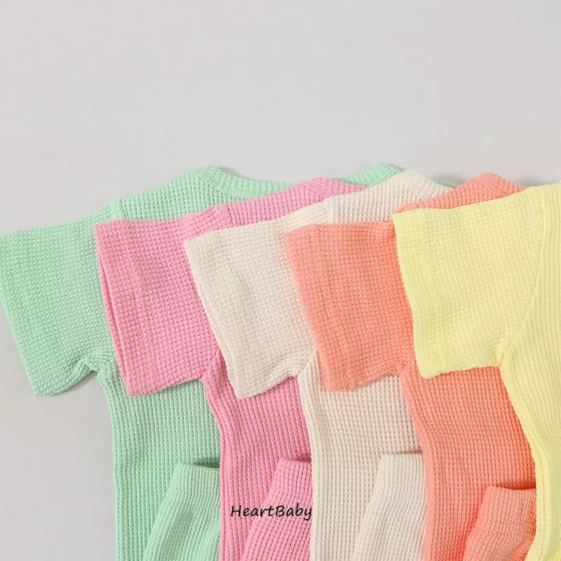 Heart Baby - Korean Children Fashion - #discoveringself - Bear Waffle Short Sleeves Eeasywear - 4