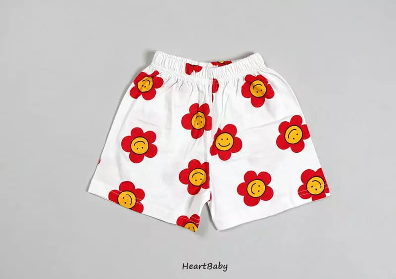 Heart Baby - Korean Children Fashion - #kidsshorts - Daisy Short Sleeves Top Bottom Set - 9