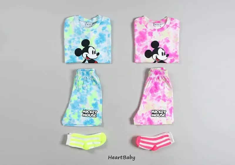 Heart Baby - Korean Children Fashion - #kidsshorts - Water Print Short Sleeves Top Bottom Set - 3