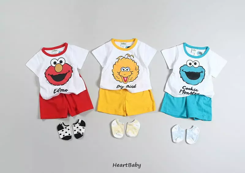 Heart Baby - Korean Children Fashion - #kidsshorts - Sesame Short Sleeves Top Bottom Set