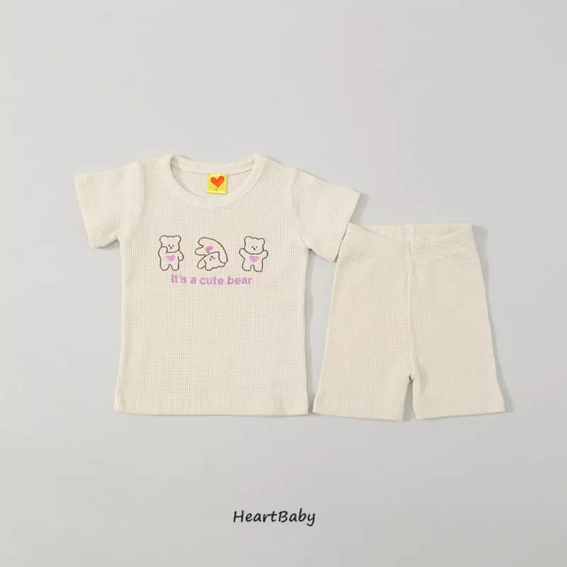 Heart Baby - Korean Children Fashion - #kidsshorts - Bear Waffle Short Sleeves Eeasywear - 5