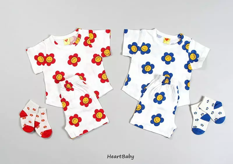 Heart Baby - Korean Children Fashion - #kidsstore - Daisy Short Sleeves Top Bottom Set - 10