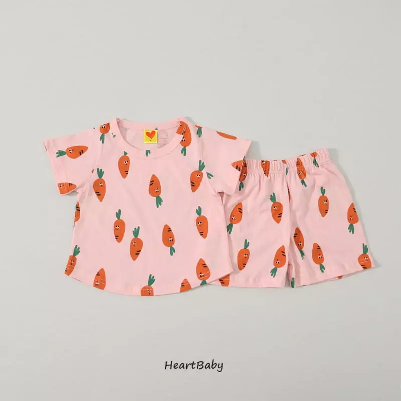 Heart Baby - Korean Children Fashion - #kidsstore - Carrot Short Sleeves Top Bottom Set - 8