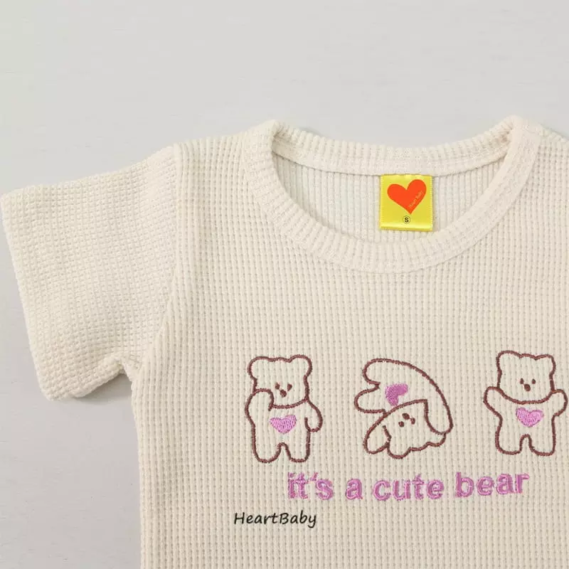 Heart Baby - Korean Children Fashion - #kidsstore - Bear Waffle Short Sleeves Eeasywear - 6