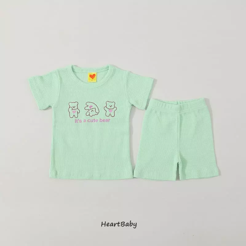 Heart Baby - Korean Children Fashion - #kidzfashiontrend - Bear Waffle Short Sleeves Eeasywear - 7