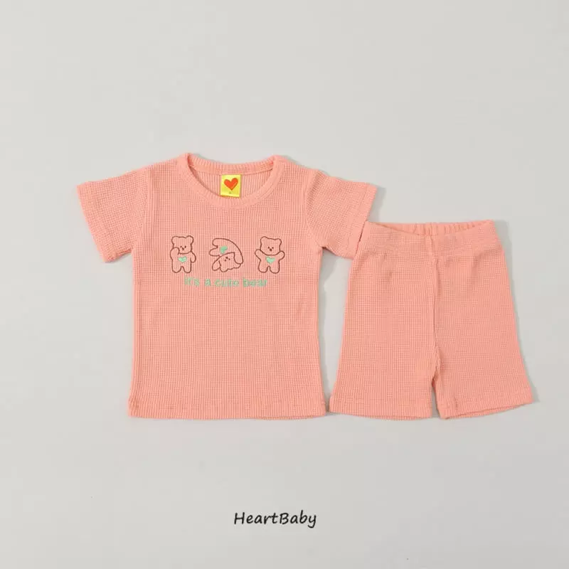 Heart Baby - Korean Children Fashion - #littlefashionista - Bear Waffle Short Sleeves Eeasywear - 9