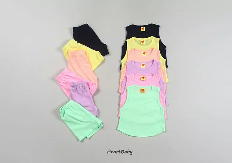 Heart Baby - Korean Children Fashion - #magicofchildhood - Macaroon Sleeveless Top Bottom Set - 2