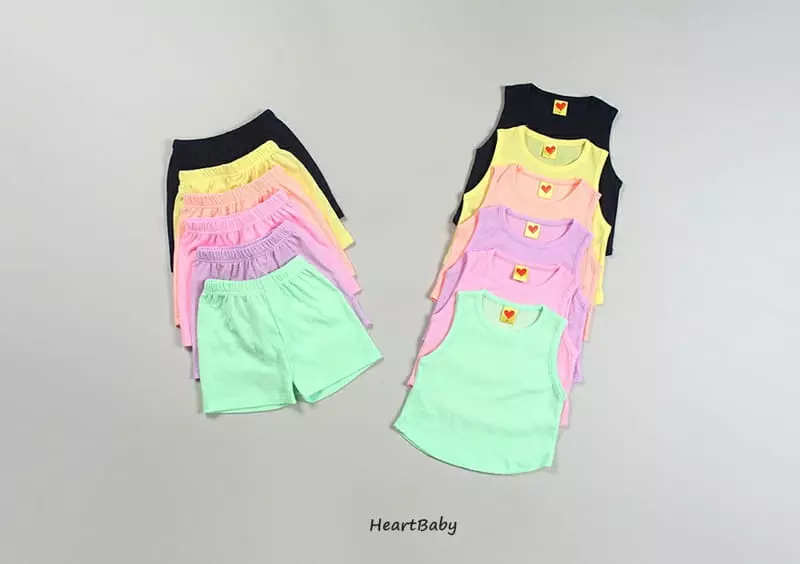 Heart Baby - Korean Children Fashion - #minifashionista - Macaroon Sleeveless Top Bottom Set - 3