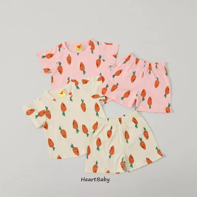 Heart Baby - Korean Children Fashion - #stylishchildhood - Carrot Short Sleeves Top Bottom Set