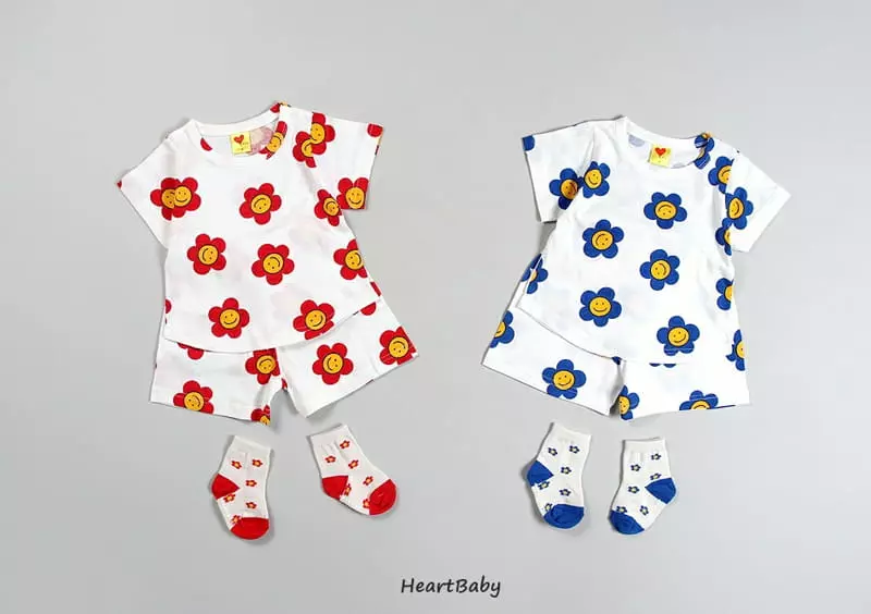 Heart Baby - Korean Children Fashion - #todddlerfashion - Daisy Short Sleeves Top Bottom Set