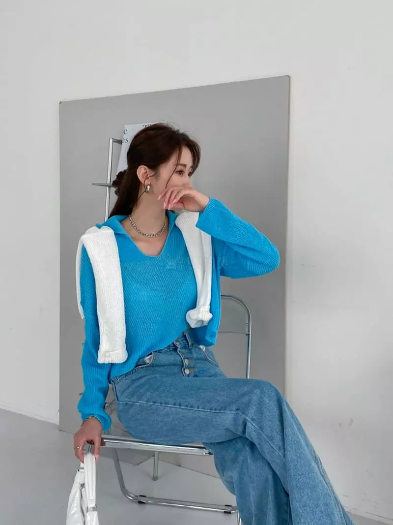 Highcolor - Korean Women Fashion - #momslook - Collar Crop Knit - 2