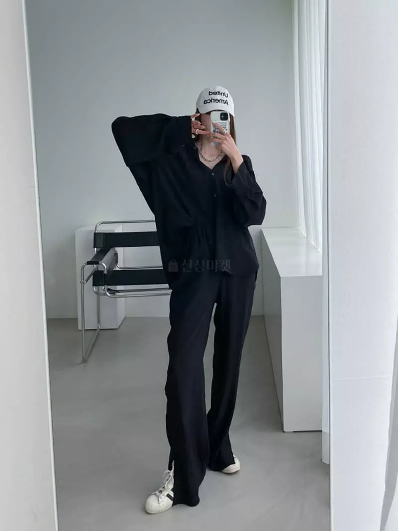Highcolor - Korean Women Fashion - #momslook - Wrinkle Top Bottom Set - 3