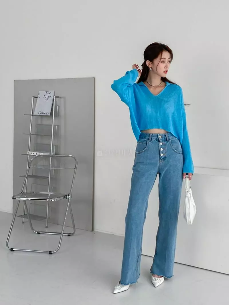 Highcolor - Korean Women Fashion - #womensfashion - Collar Crop Knit