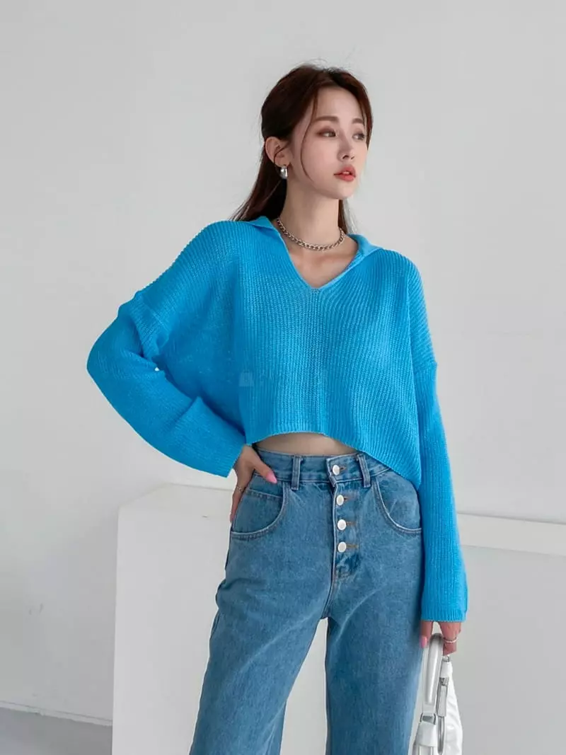 Highcolor - Korean Women Fashion - #womensfashion - Collar Crop Knit - 3