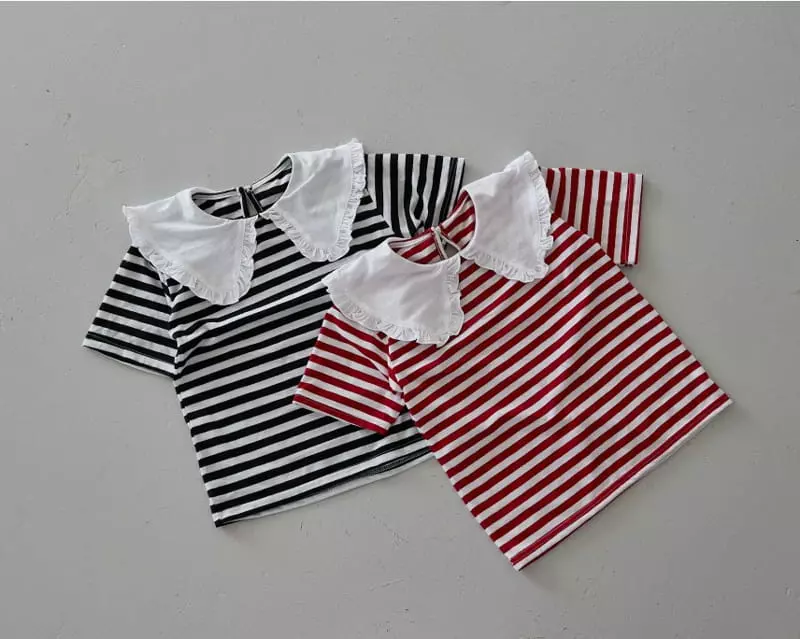 Honeybee - Korean Children Fashion - #minifashionista - Stripes Frill Collar Tee
