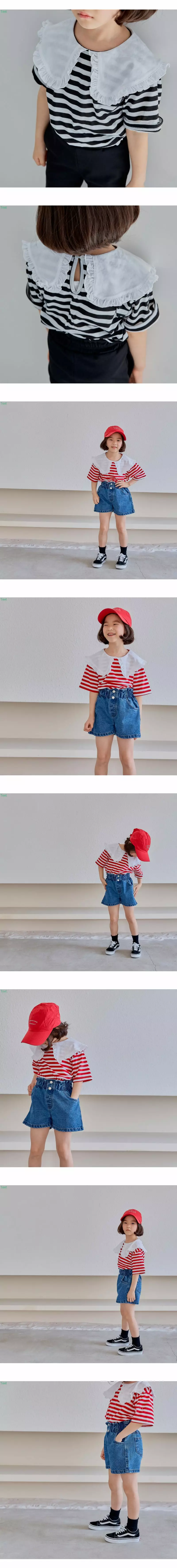 Honeybee - Korean Children Fashion - #todddlerfashion - Stripes Frill Collar Tee - 3