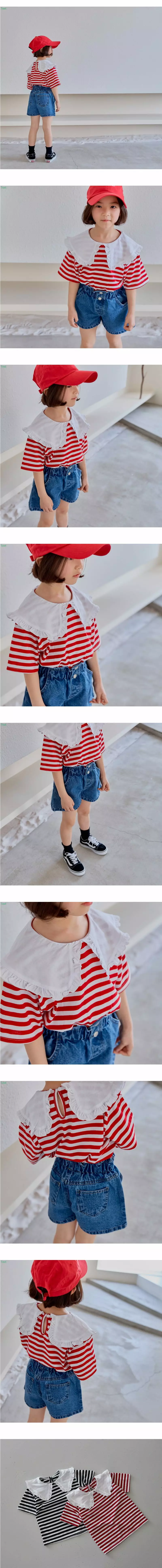 Honeybee - Korean Children Fashion - #todddlerfashion - Stripes Frill Collar Tee - 4