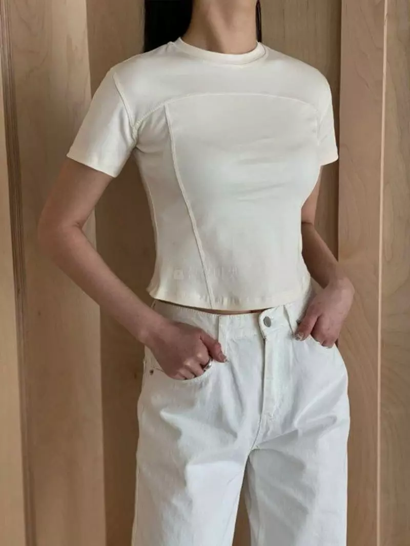 Howl - Korean Women Fashion - #momslook - Short Stitch Tee
