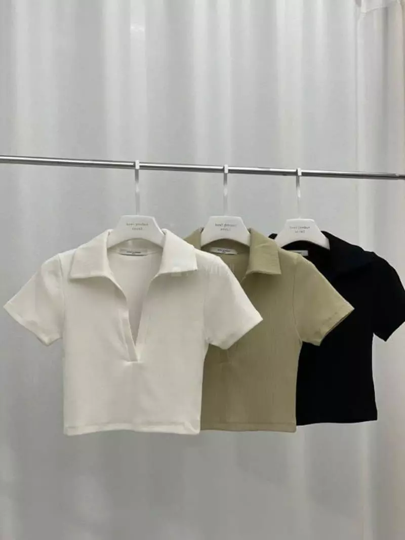 Howl - Korean Women Fashion - #vintageinspired - V Danjjak Mini Collar Tee - 3