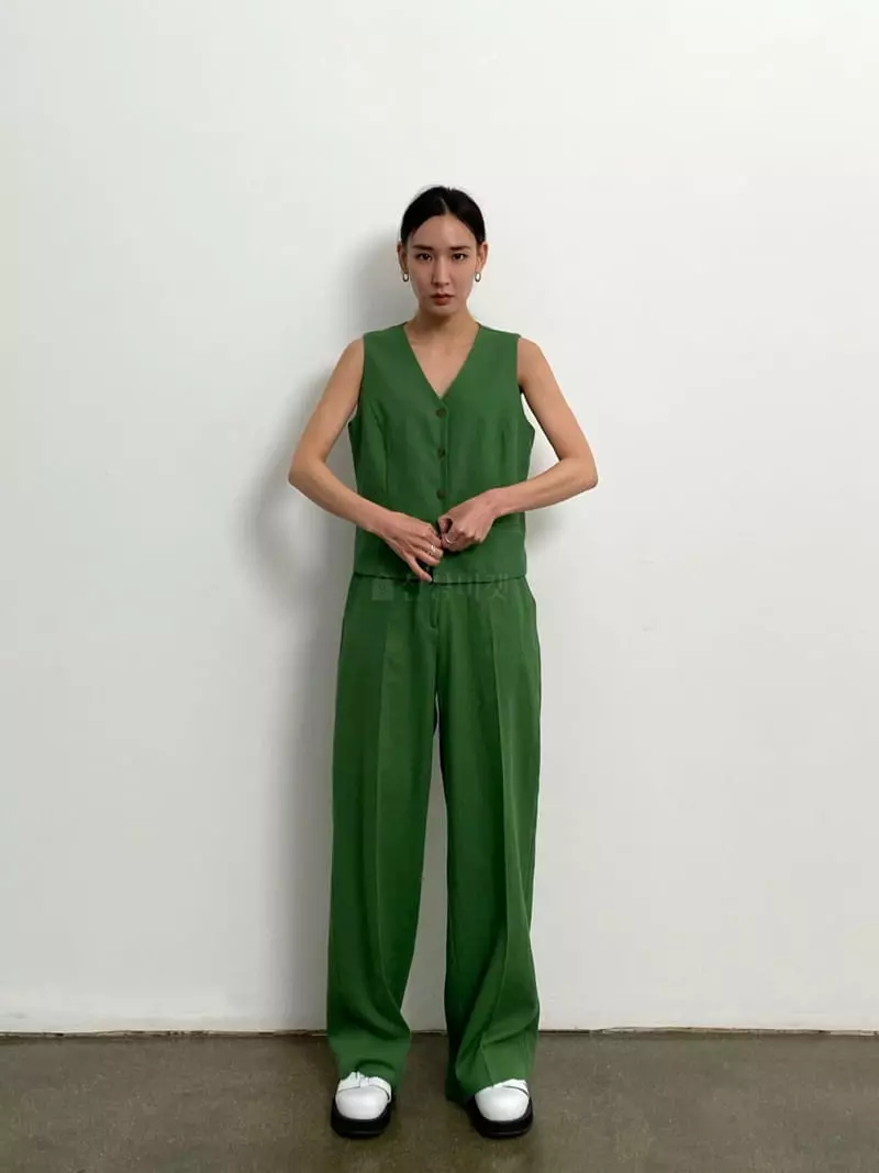 Inni - Korean Women Fashion - #momslook - Mark Color Linen Vest Set