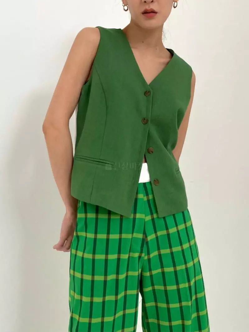 Inni - Korean Women Fashion - #momslook - Mark Color Linen Vest Set - 3