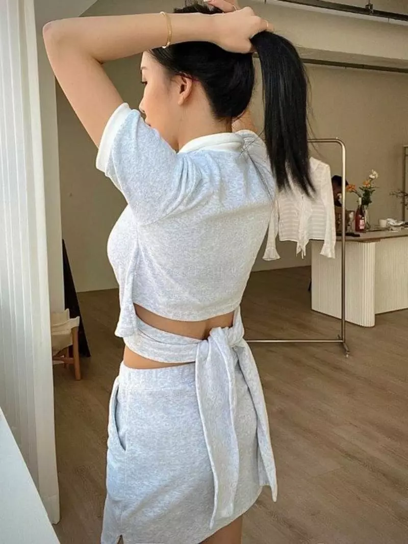 Inssense - Korean Women Fashion - #momslook - Terry Back Open Collar Top - 6