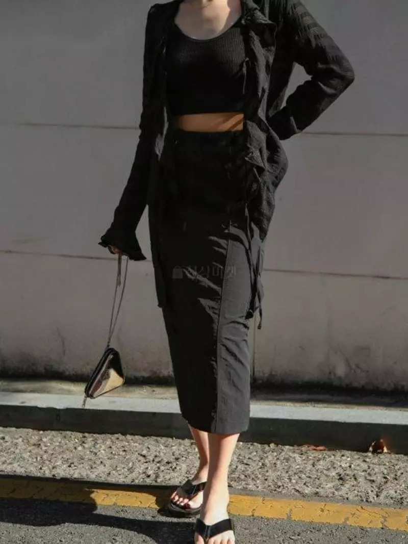 Inssense - Korean Women Fashion - #momslook - Nylon D Ring Midi Skirt - 5