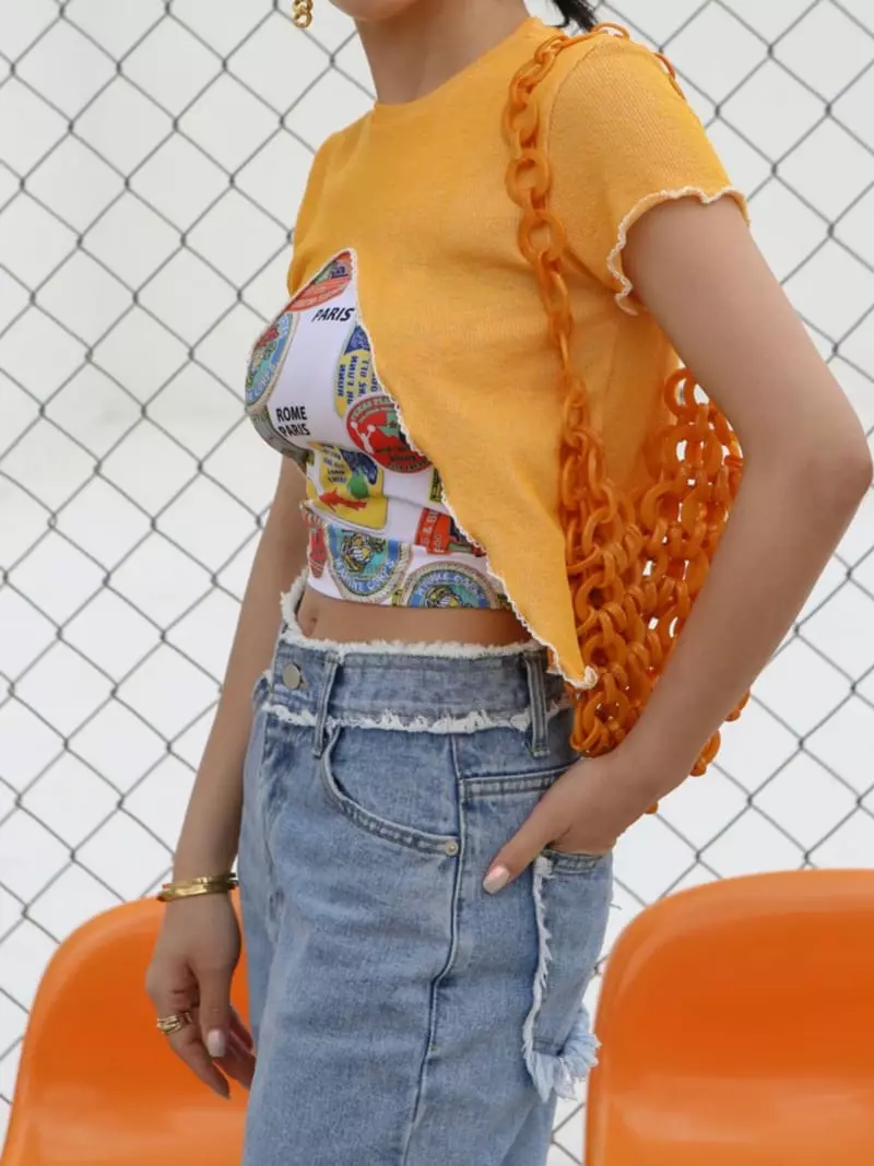 Inssense - Korean Women Fashion - #momslook - A Cutting Lace Stitch Short Sleeves Top - 2