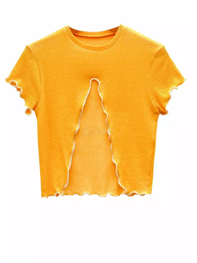 Inssense - Korean Women Fashion - #womensfashion - A Cutting Lace Stitch Short Sleeves Top - 4