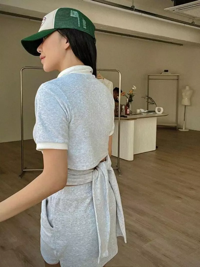 Inssense - Korean Women Fashion - #womensfashion - Terry Back Open Collar Top - 5
