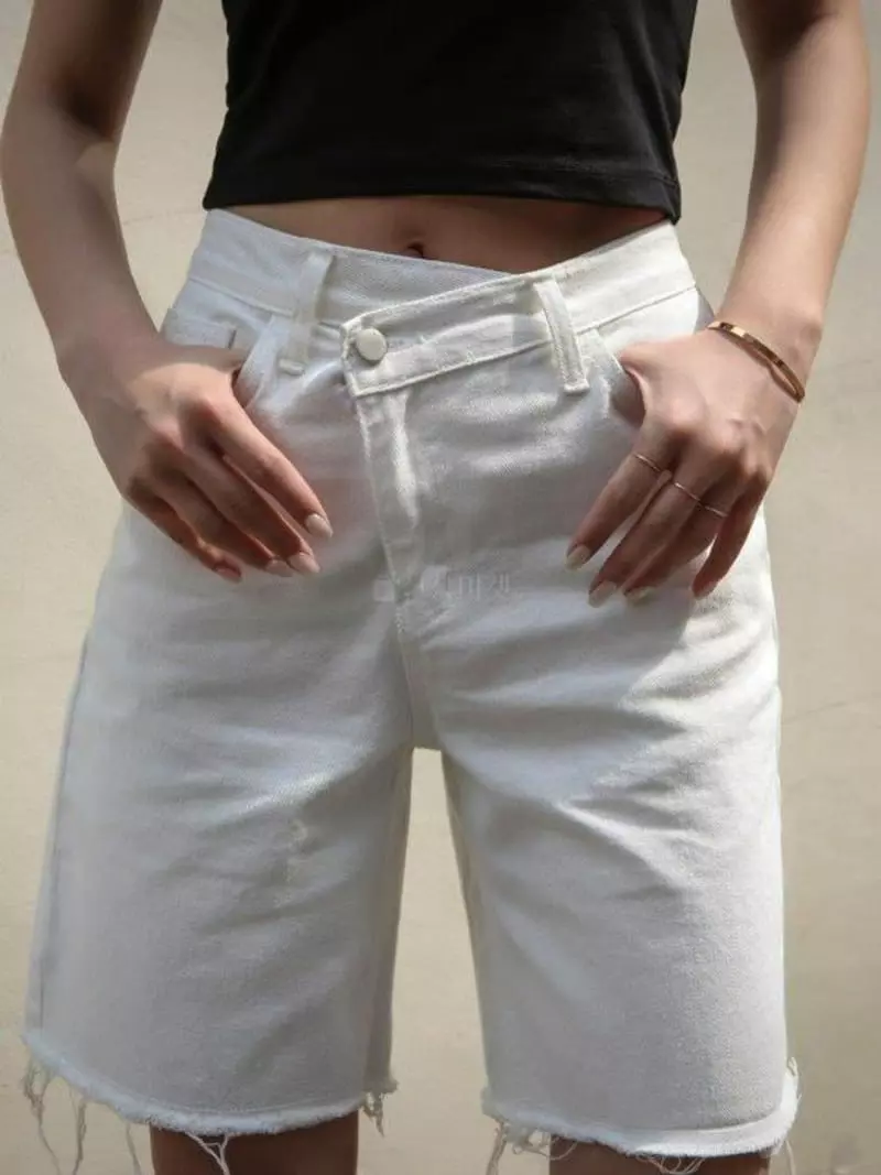 Inssense - Korean Women Fashion - #momslook - Cross White Denim Shorts - 4