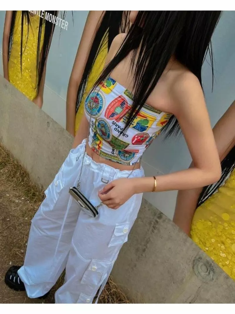 Inssense - Korean Women Fashion - #womensfashion - Vintage Patch Print Tube Top