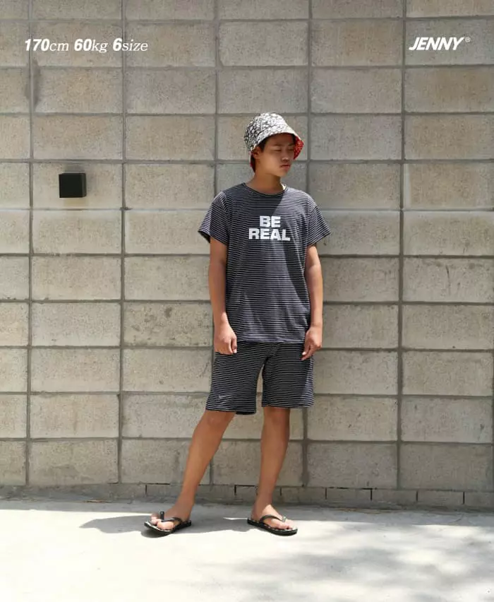 Jenny Basic - Korean Children Fashion - #kidsshorts - Real Stripes Top Bottom Set - 2