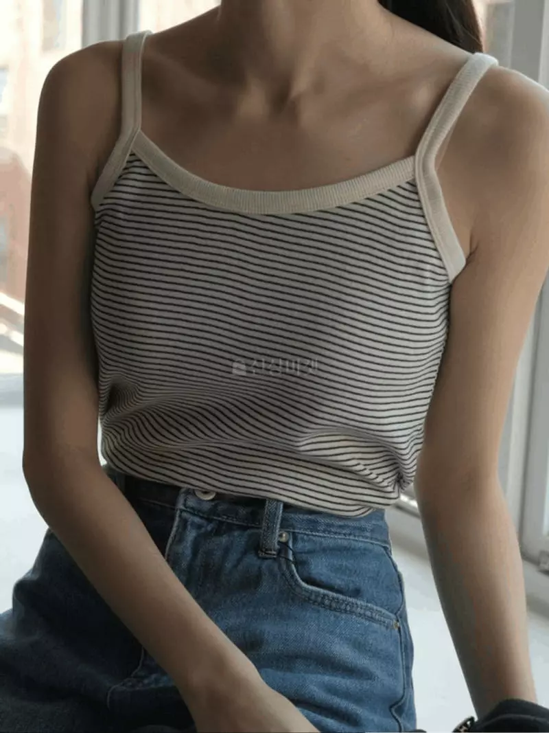 Jinsim - Korean Women Fashion - #womensfashion - Stripes Sleeveless - 4