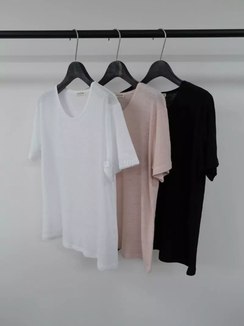 Jinsim - Korean Women Fashion - #momslook - U Neck Tee - 9