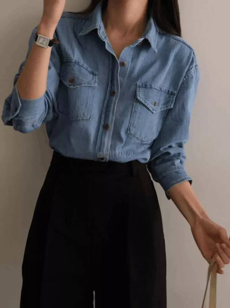 Jinsim - Korean Women Fashion - #momslook - Silvia Denim Shirt - 2