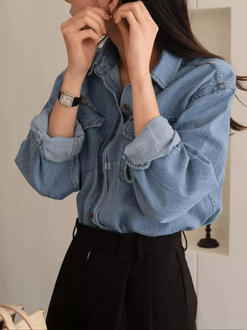 Jinsim - Korean Women Fashion - #momslook - Silvia Denim Shirt - 8