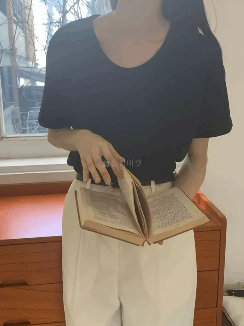 Jinsim - Korean Women Fashion - #pursuepretty - Silket U Neck Tee - 2