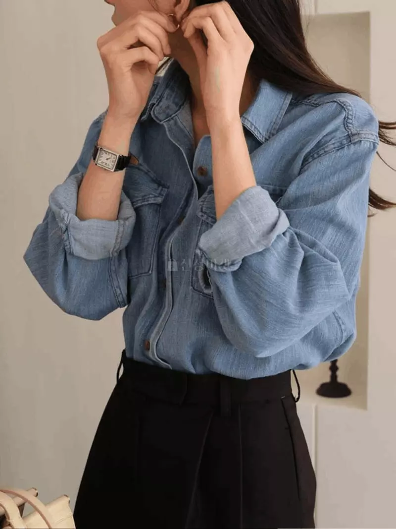 Jinsim - Korean Women Fashion - #womensfashion - Silvia Denim Shirt