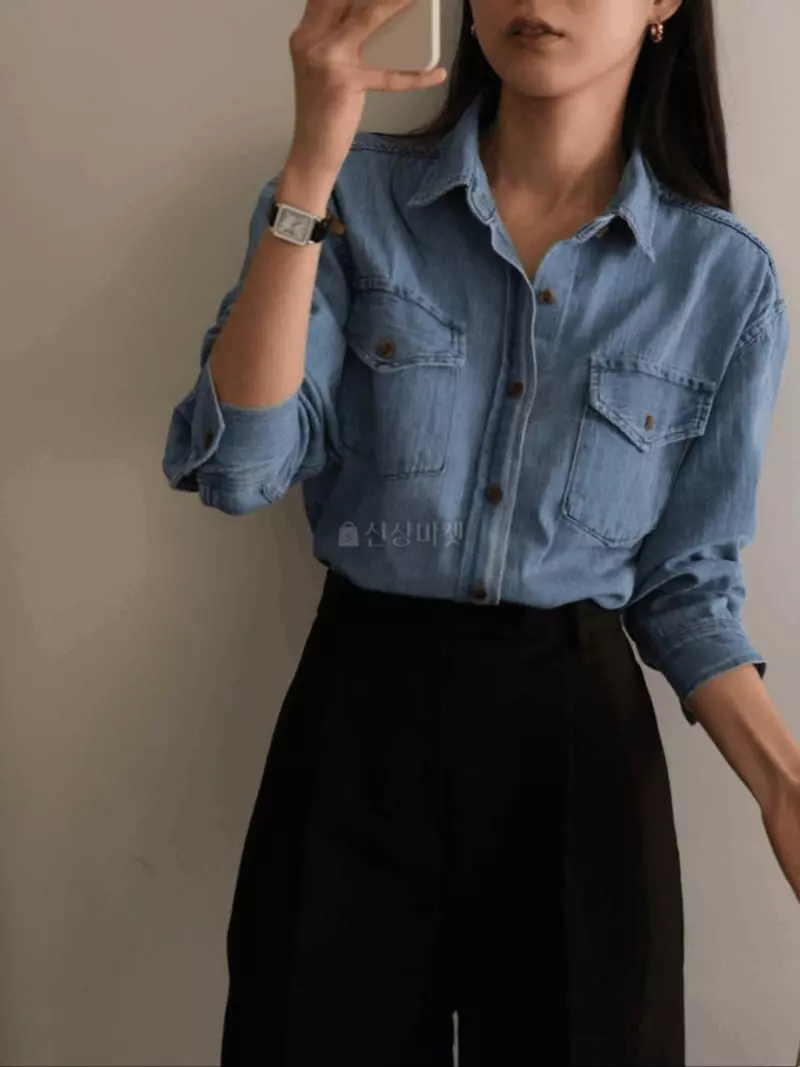 Jinsim - Korean Women Fashion - #womensfashion - Silvia Denim Shirt - 9