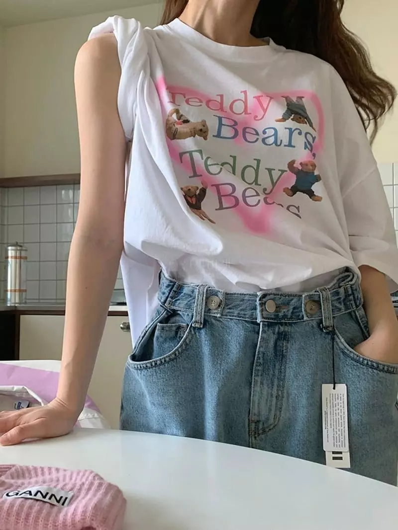 Jkichi - Korean Women Fashion - #momslook - Pastel Bear Tee