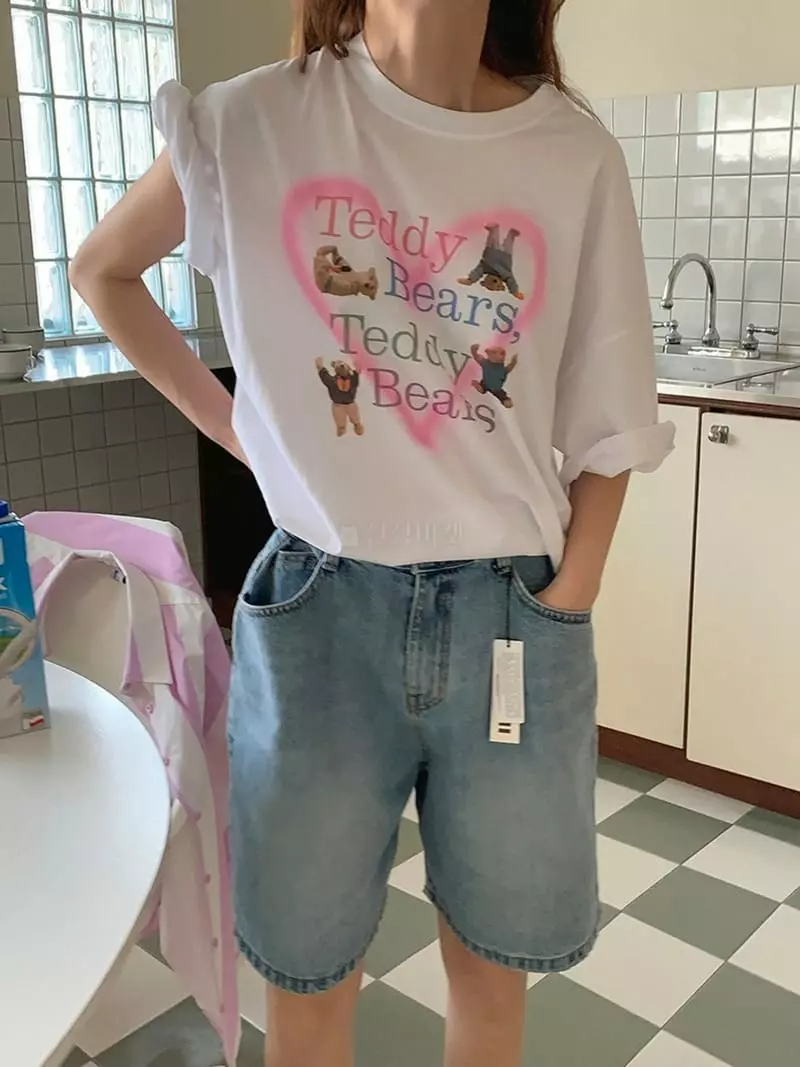 Jkichi - Korean Women Fashion - #momslook - Pastel Bear Tee - 3