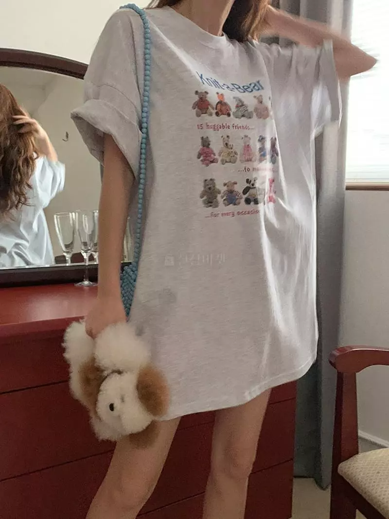Jkichi - Korean Women Fashion - #momslook - Knit Bear Tee