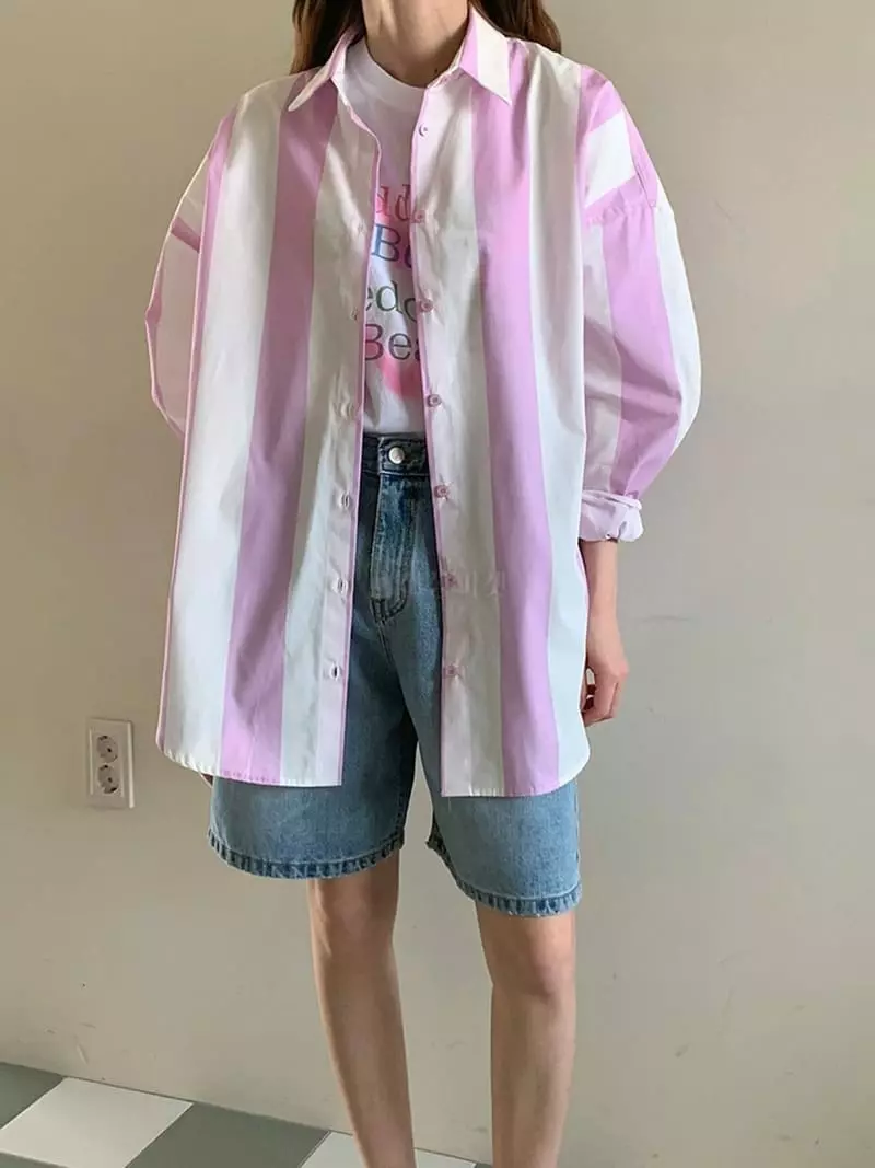Jkichi - Korean Women Fashion - #momslook - Big Stripes Shirt